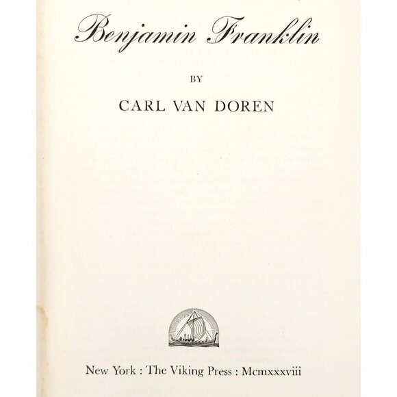 1938 Benjamin Franklin 1st Edition Carl Van Doren HC Biography Illustrated HBS - Picture 3 of 8